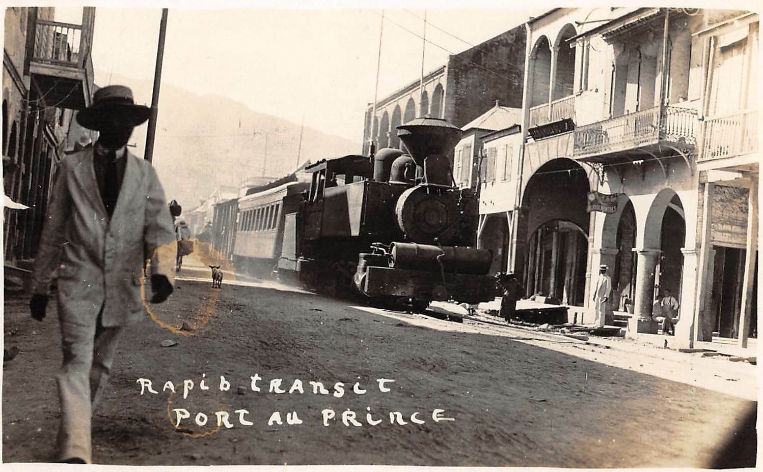 Haiti Postcard View Railway : Train on the streets in Port-au-Prince